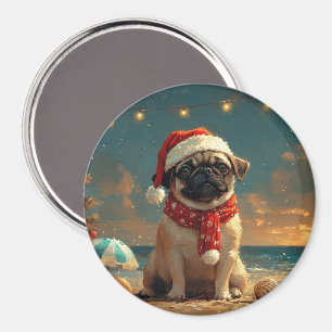 Pug Dog Christmas  Beach Magneet