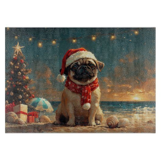 Pug Dog Christmas  Beach Snijplank (Voorkant)