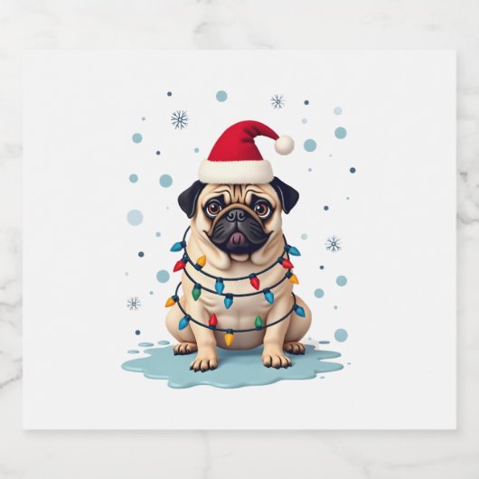 Pug Dog Christmas Men Women (3) Sparkling Wijnetiket (Enkel label)