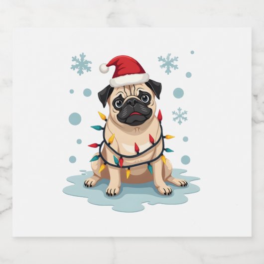 Pug Dog Christmas Men Women Sparkling Wijnetiket (Enkel label)