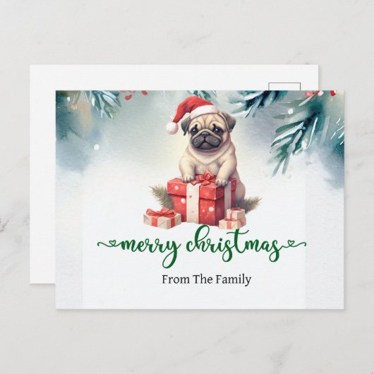 Pug Dog Christmas thema Briefkaart (Voorkant / Achterkant)
