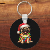 Pug Dog Christmas Tree Lights Santa Xmas Pajama Do Sleutelhanger (Voorkant)