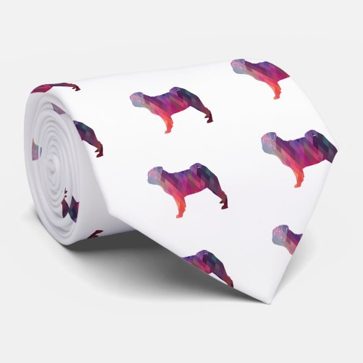 Pug Dog Colorful Geometric Pattern Silhouette Stropdas (Opgerold)