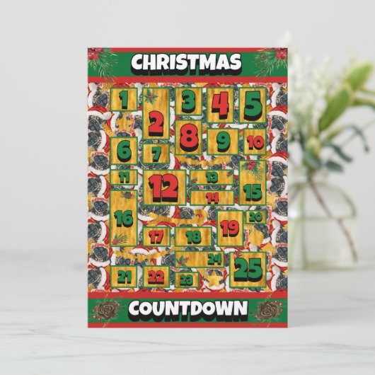 Pug Dog Counting met Kerstmis Advent Calendar Feestdagenkaart (Staand voorkant)