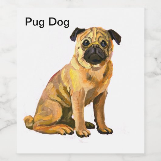 Pug Dog Cute Pet Wijn Etiket (Enkel label)