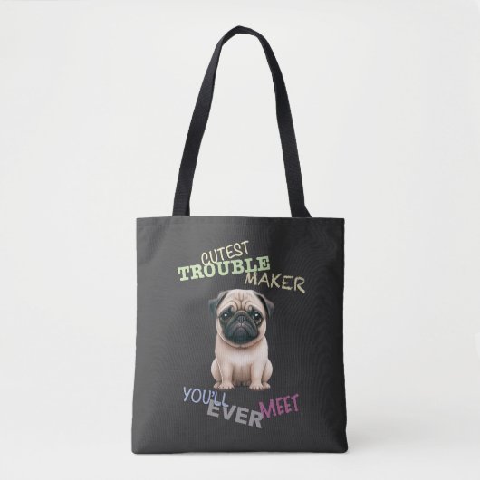 Pug Dog Cuttest Trouble Maker Schattig Schattig Gr Draagtas (Voorkant)