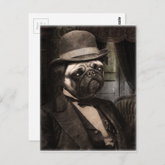 Pug Dog Dapper Gent Briefkaart (Voorkant / Achterkant)