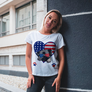 Pug Dog Dragen Zonnebril USA Flag Hart Unisex T-shirt