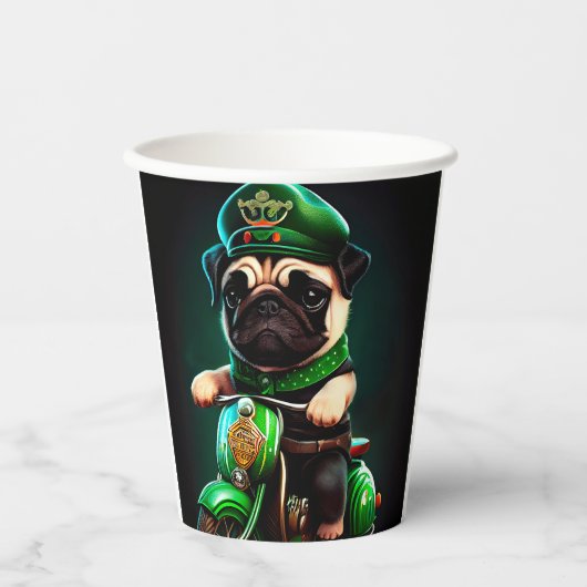 Pug Dog Driving Bike St. Patrick's Day Papieren Bekers (Voorkant)
