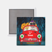 Pug Dog Driving Car Scary Halloween Magneet (Voorkant / Achterkant)