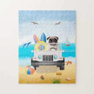 pug Dog Driving op strand Legpuzzel