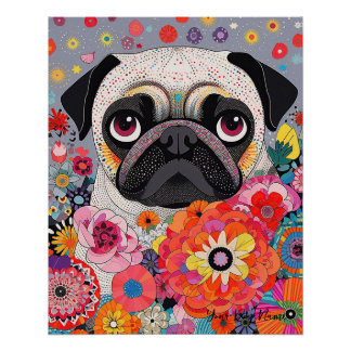 Pug Dog en Bloemen 001 - Kleerjuweel Perfect Poster