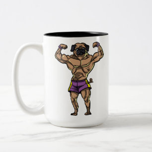 Pug Dog Fitness Gym Workout Bodybuilder Pet Tweekleurige Koffiemok