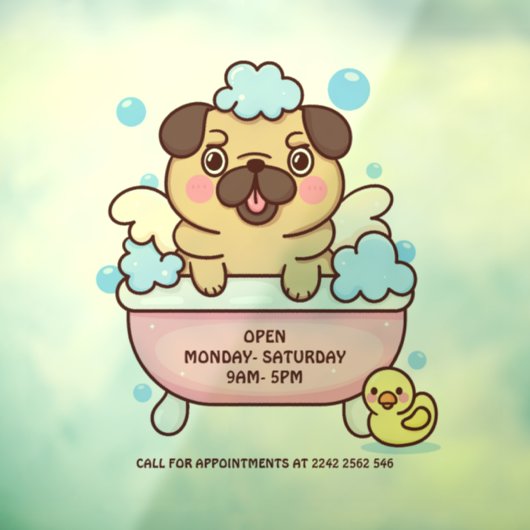 Pug Dog Grooming Salon Raamsticker (Vel 3)