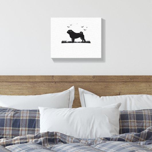 Pug Dog - Halloween Moon Silhouette Classic T-Shir Canvas Afdruk (Insitu (Slaapkamer))