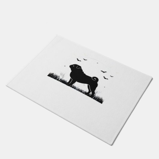 Pug Dog - Halloween Moon Silhouette Classic T-Shir Deurmat (Schuin)