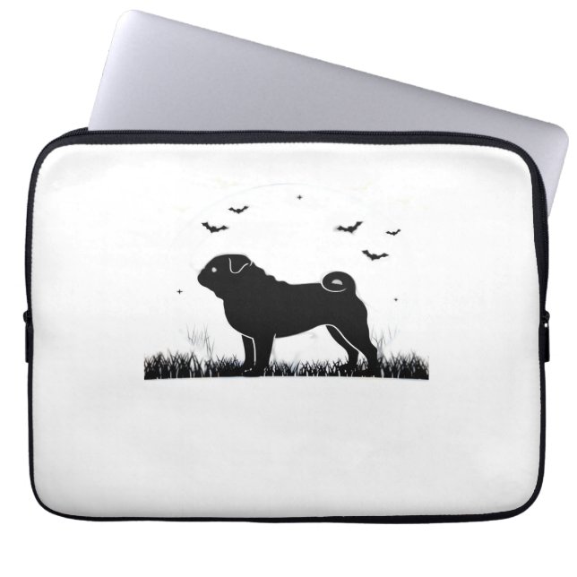 Pug Dog - Halloween Moon Silhouette Classic T-Shir Laptop Sleeve (Voorkant)