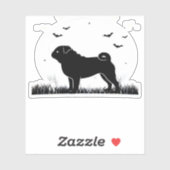 Pug Dog - Halloween Moon Silhouette Classic T-Shir Sticker (Vel)