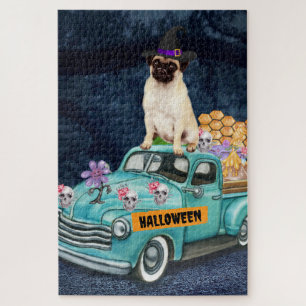 Pug Dog Halloween Truck Scary Night Legpuzzel