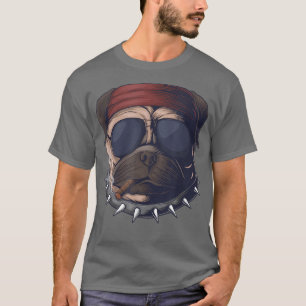 pug dog head rook pet eigenaar doggy glass retro v t-shirt