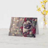 Pug Dog In A Wreath Christmas Kaart (Gele Bloem)
