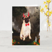 Pug Dog in Halloween Kostuum Kaart (Gele Bloem)