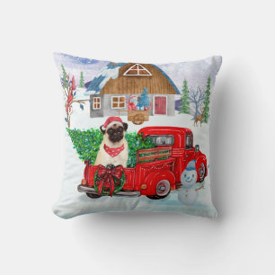 Pug Dog in kerstcadeauwagen Kussen