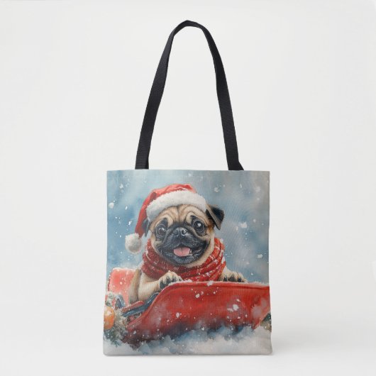 Pug Dog in Sledge Laat het Sneeuw Kerstmis Draagtas (Voorkant)