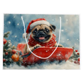 Pug Dog in Sledge Laat het Sneeuw Kerstmis Groot Cadeauzakje (Achterkant)