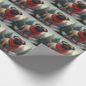 Pug Dog in Sneeuw Kerstmis Cadeaupapier (Hoek)