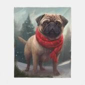Pug Dog in Sneeuw Kerstmis Fleece Deken (Voorkant)