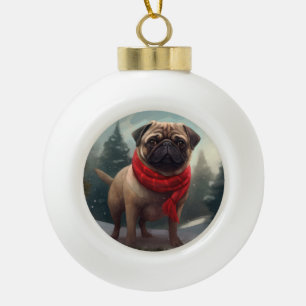 Pug Dog in Sneeuw Kerstmis Keramische Bal Ornament