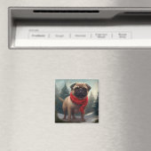 Pug Dog in Sneeuw Kerstmis Magneet (Insitu (Vaatwasser))