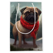 Pug Dog in Sneeuw Kerstmis Medium Cadeauzakje (Voorkant)