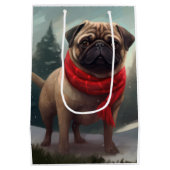 Pug Dog in Sneeuw Kerstmis Medium Cadeauzakje (Achterkant)