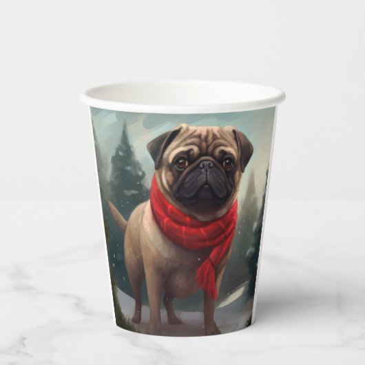 Pug Dog in Sneeuw Kerstmis Papieren Bekers (Achterkant)