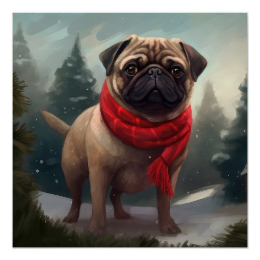 Pug Dog in Sneeuw Kerstmis Perfect Poster (Voorkant)