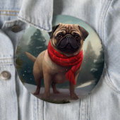Pug Dog in Sneeuw Kerstmis Ronde Button 6,0 Cm (In situ)