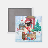 Pug Dog in sneeuwkerst Magneet (Voorkant / Achterkant)