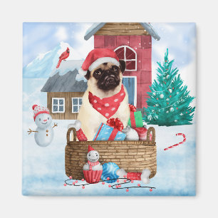 Pug Dog in sneeuwkerst Magneet