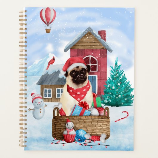 Pug Dog in sneeuwkerst Planner (Voorkant)