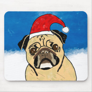 Pug Dog in Sneeuwkerstfeest Kunstportret Muismat