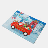 Pug Dog kerstbezorging vrachtwagen sneeuw Deurmat (Schuin)