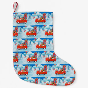 Pug Dog kerstbezorging vrachtwagen sneeuw Kleine Kerstsok