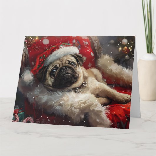 Pug Dog Kerstfeest Kaart (Voorkant)