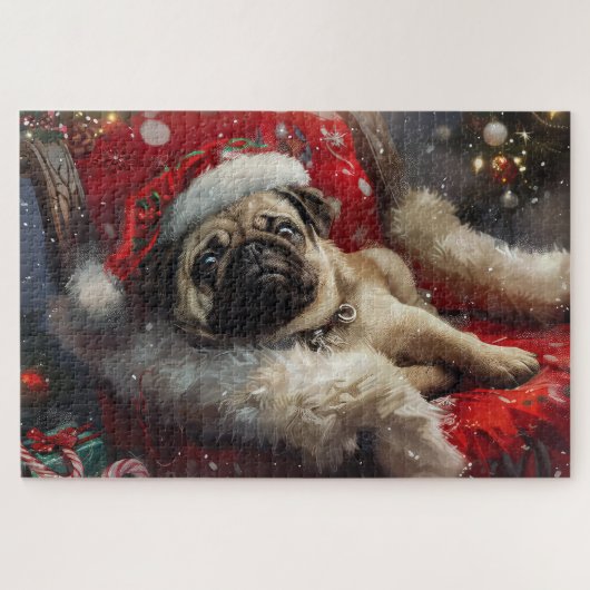 Pug Dog Kerstfeest Legpuzzel (Horizontaal)