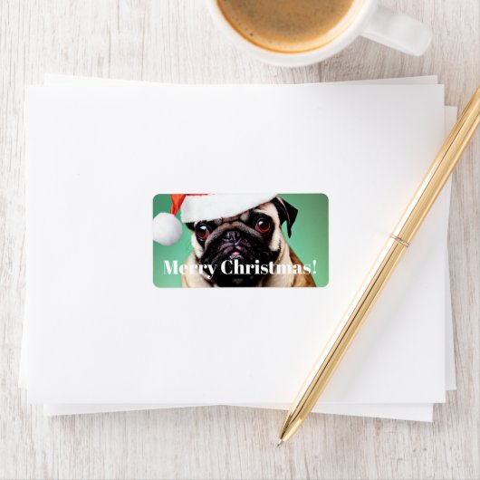 Pug Dog Kerstmis Etiket (Insitu)