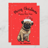 Pug Dog Kerstmis Feestdagenkaart (Voorkant / Achterkant)
