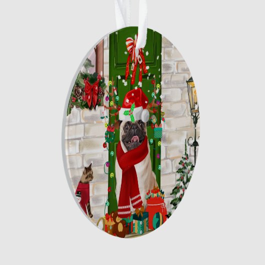 Pug Dog Kerstmis Ornament (voorkant)