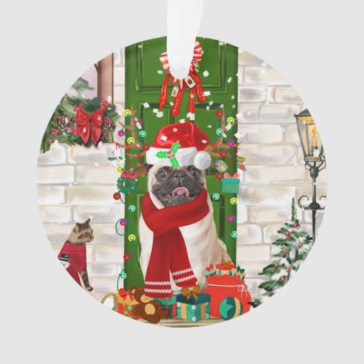 Pug Dog Kerstmis Ornament (voorkant)
